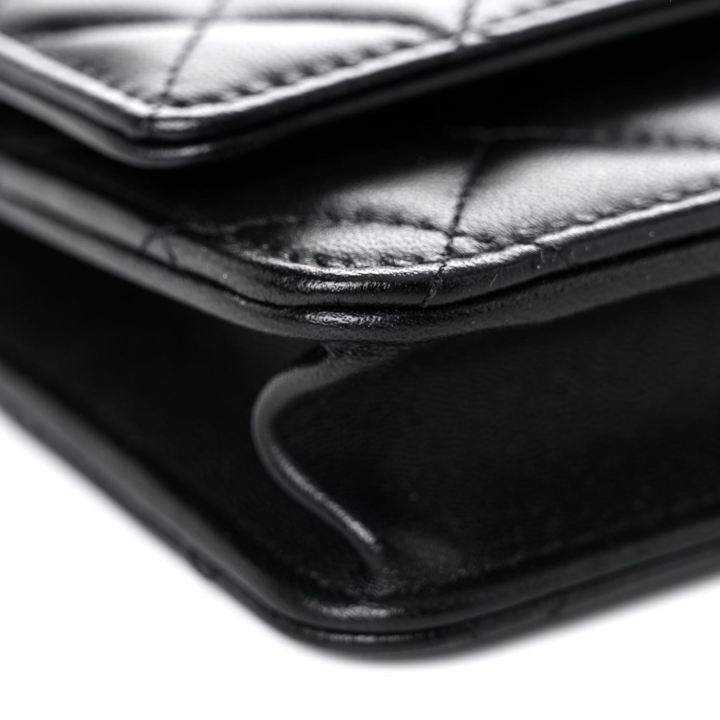 Lambskin Quilted Trendy CC Wallet On Chain WOC Black
