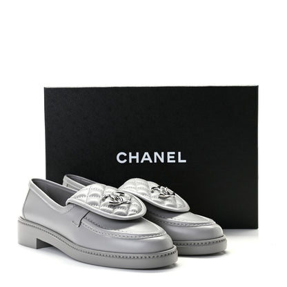 Chanel Lambskin Quilted CC Turnlock Loafers 38 Grey 9 of 9