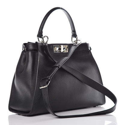 Fendi Vitello Dolce Shiny Nappa Plexglass Granite Medium Peekaboo Iconic Satchel Black 5 of 12