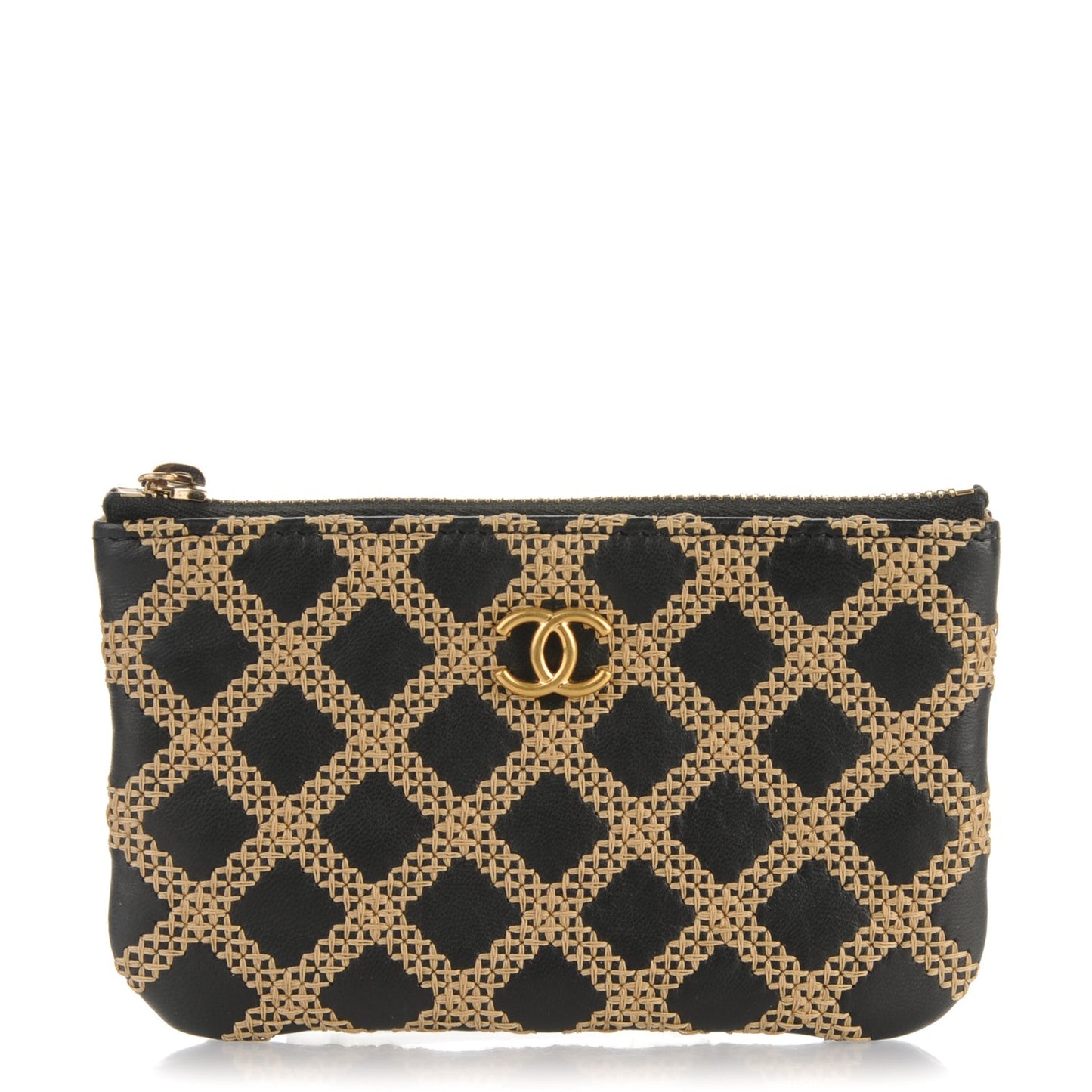 Lambskin Stitched Small Cosmetic Case Black
