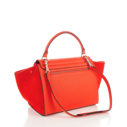 Celine Drummed Calfskin Suede Medium Trapeze Vermillion 3 of 7
