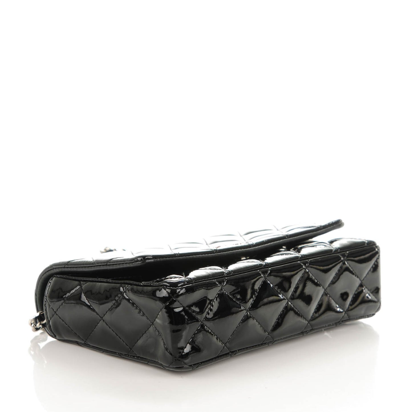 Patent Quilted Brilliant Wallet On Chain WOC Black
