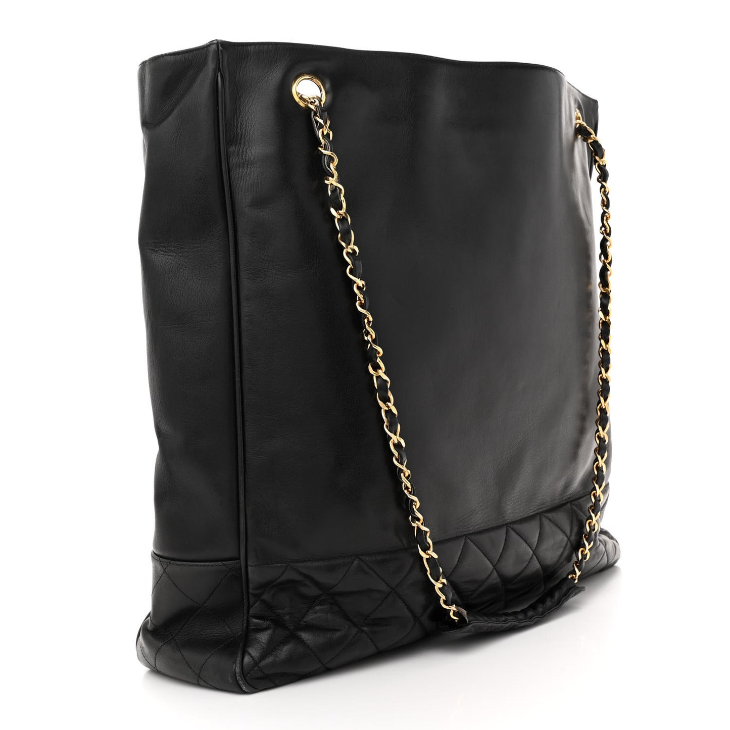 Lambskin Quilted CC Shopping Tote Black