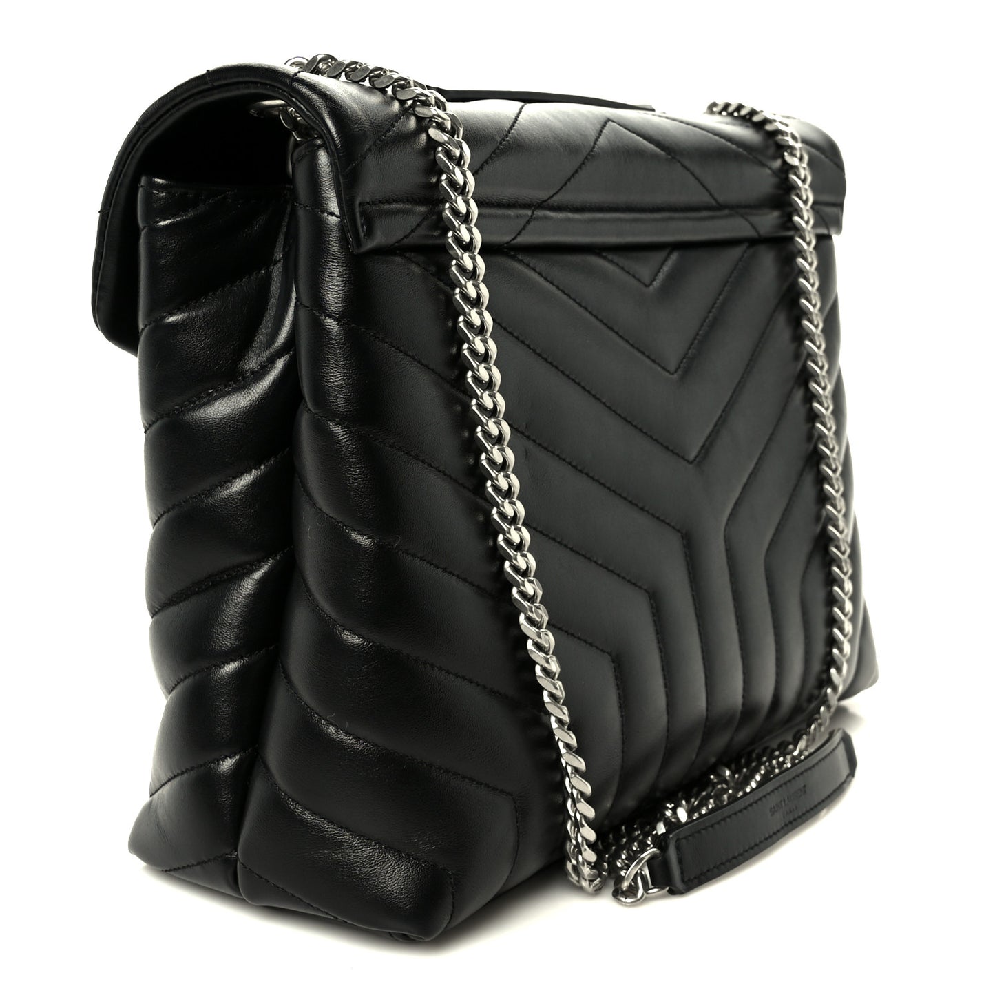 Calfskin Y Quilted Monogram Medium Loulou Chain Satchel Black