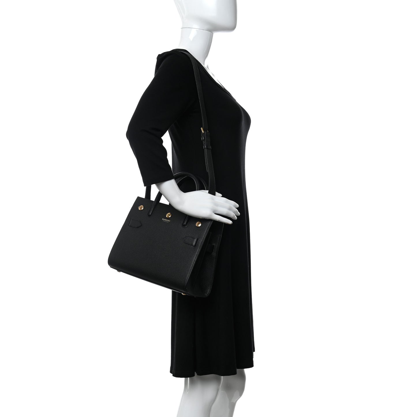 Grainy Calfskin Mini Two Handle Title Bag Black