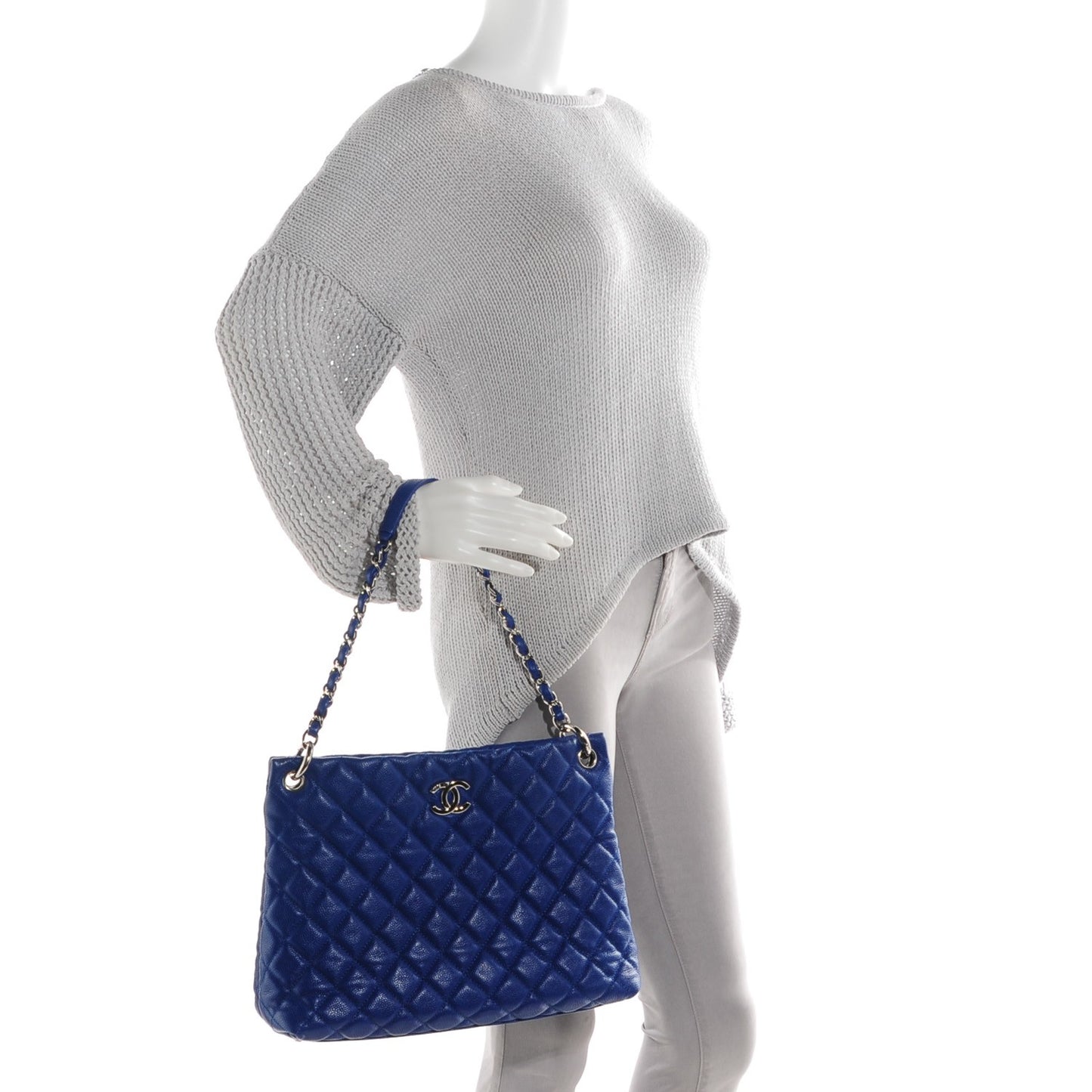 Caviar Quilted Easy Zip Tote Cobalt Blue