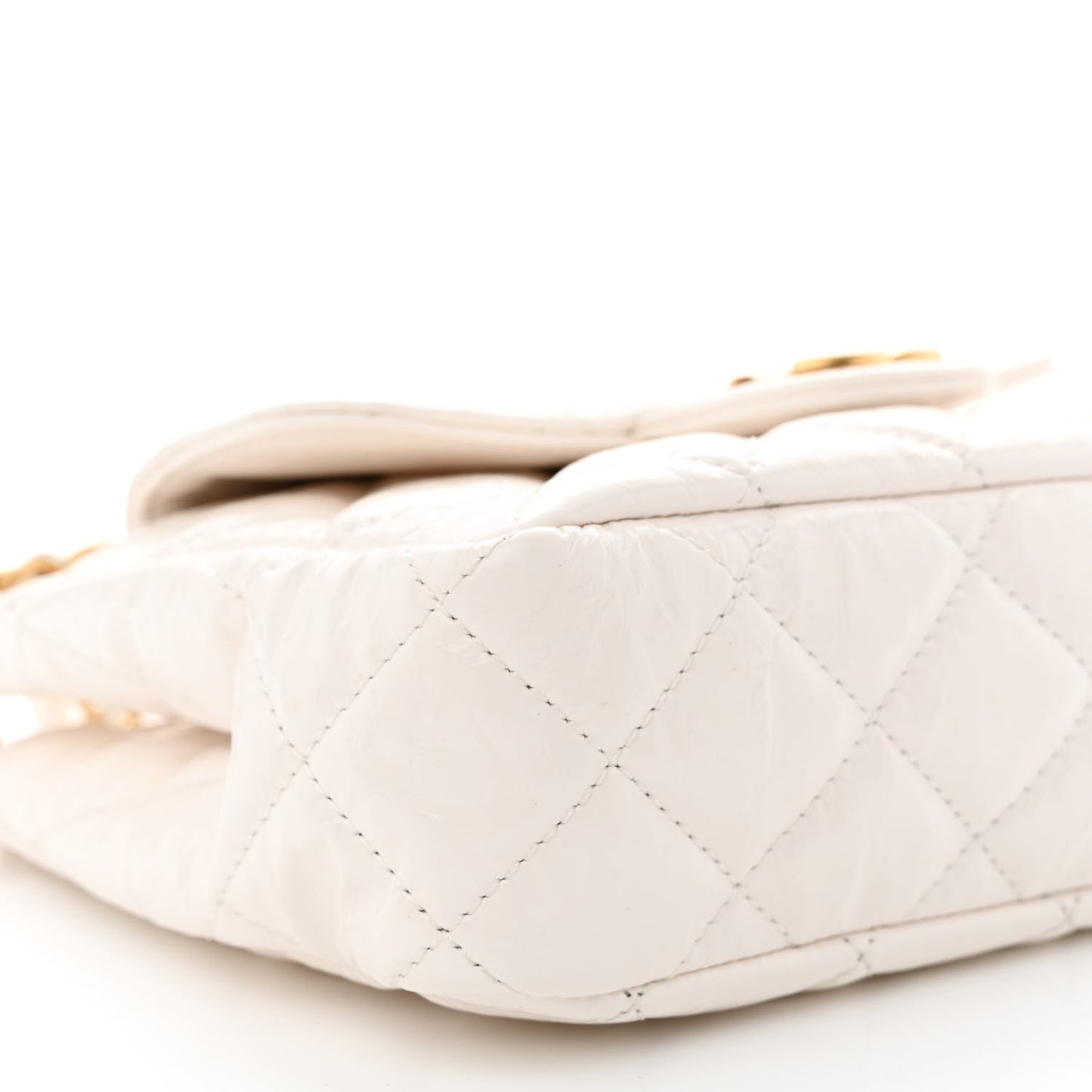 Shiny Crumpled Calfskin Quilted Small Wavy CC Hobo White