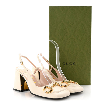 Gucci Malaga Kid Horsebit 75mm Slingback Pumps 37 Mystic White 9 of 9