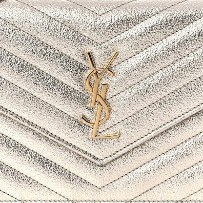 Saint Laurent Metallic Crackled Calfskin Matelasse Chevron Monogram Envelope Chain Wallet Gold 6 of 11