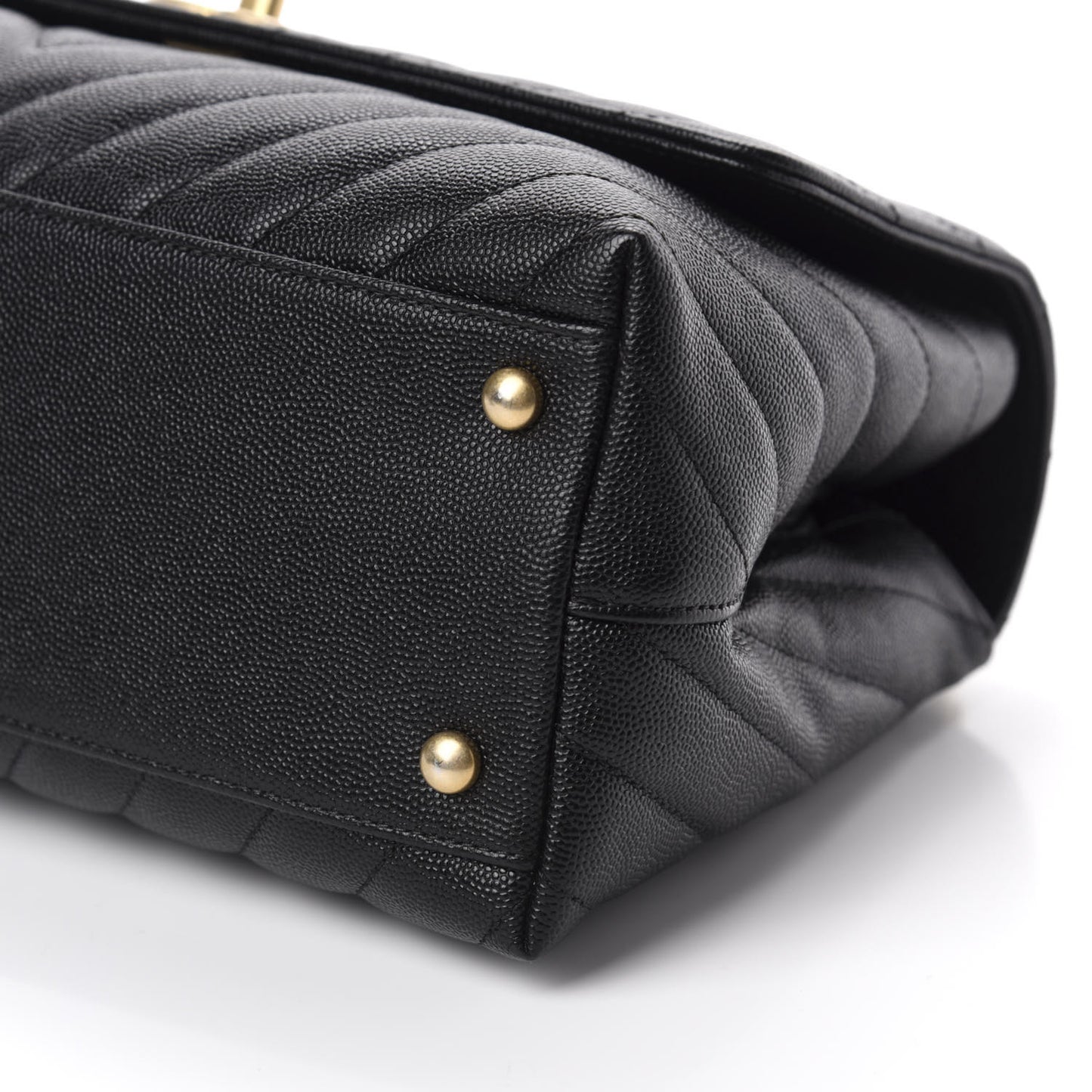 Caviar Chevron Quilted Small Coco Handle Flap Black