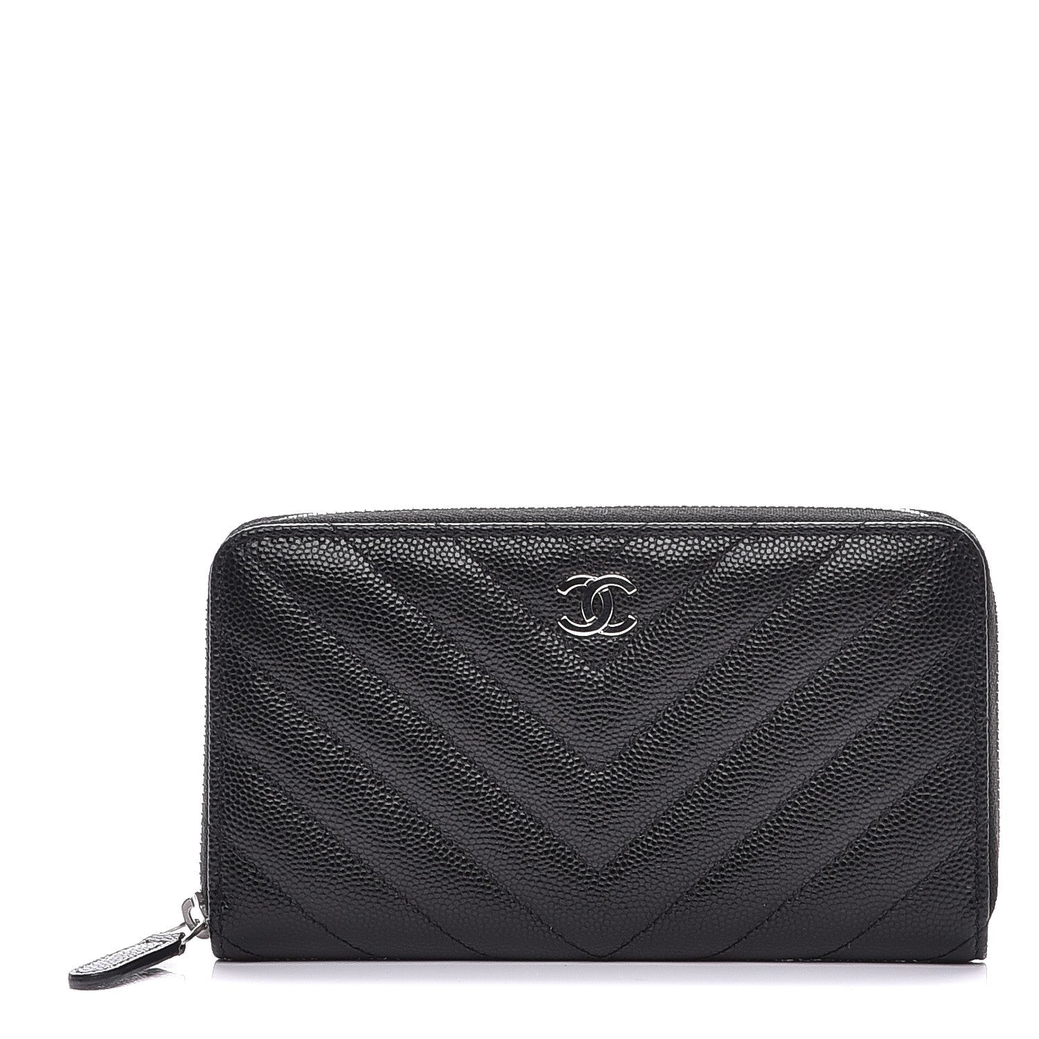 Chanel Caviar Chevron Quilted Small Zip Around Wallet Black 1 of 9