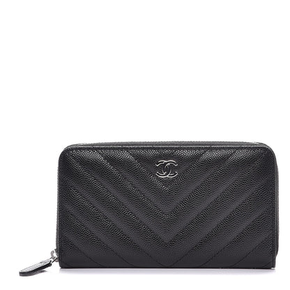 Chanel Caviar Chevron Quilted Small Zip Around Wallet Black 1 of 9