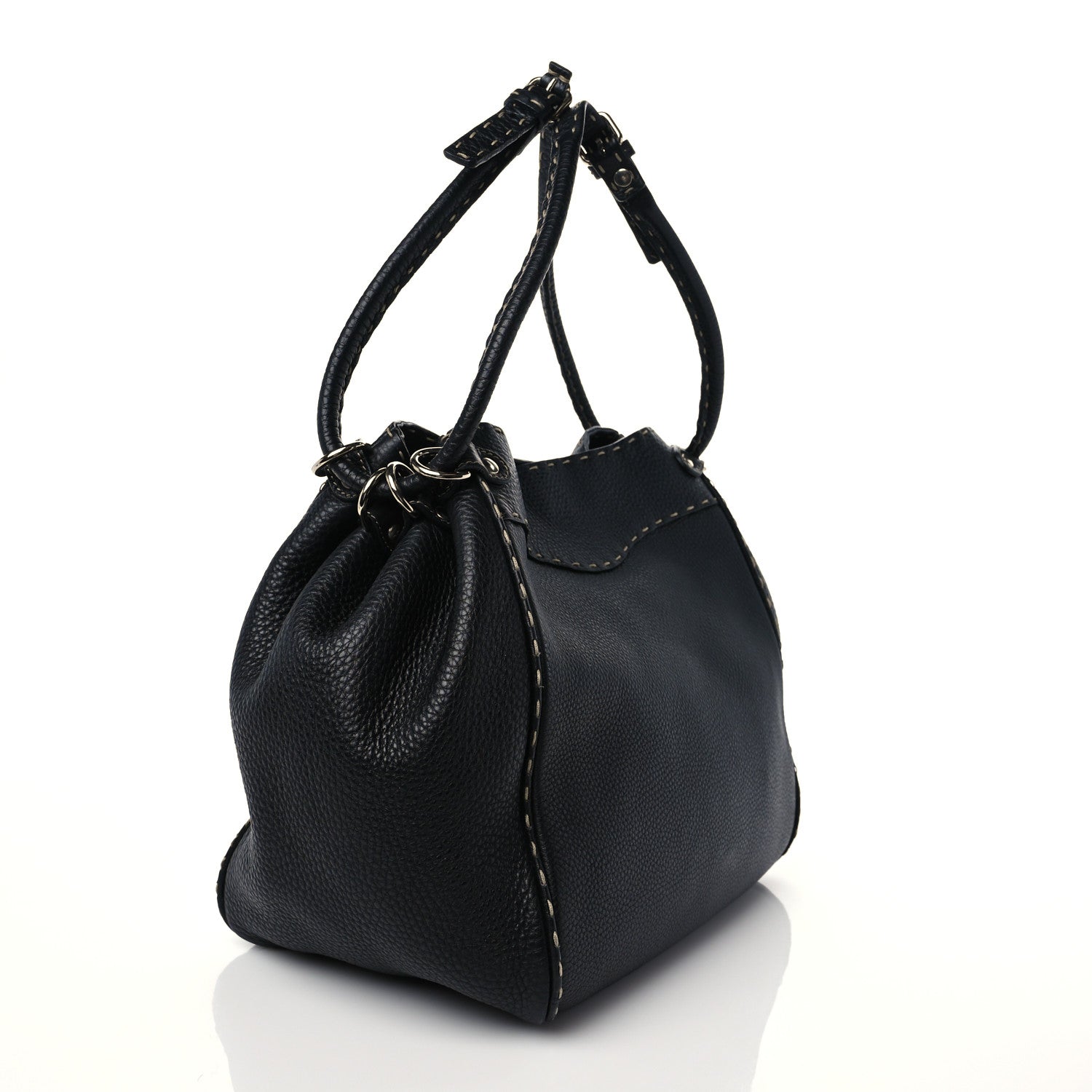 Fendi Calfskin Romano Selleria Small Bucket Black 2 of 8