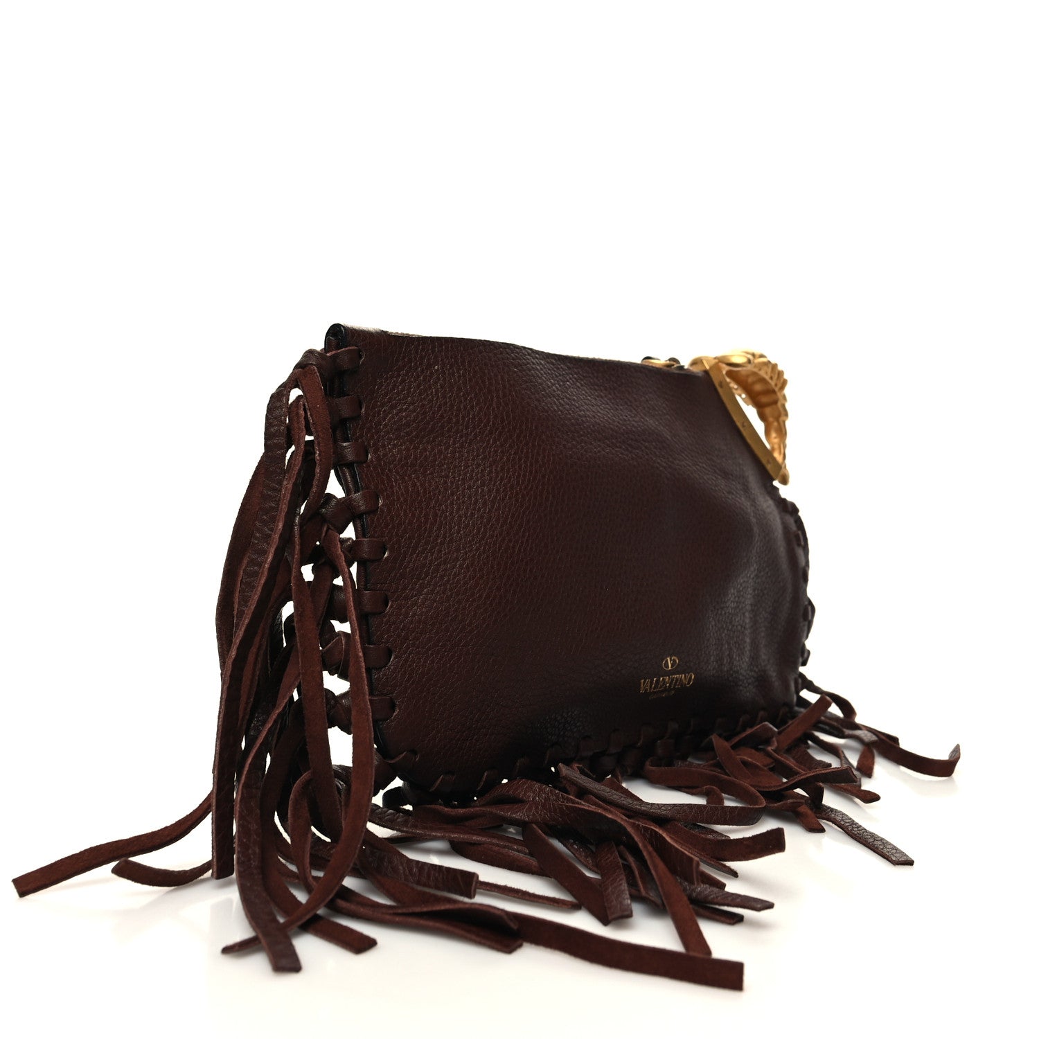 Valentino Garavani Calfskin C-Rockee Sagittarius Fringe Clutch Brown 3 of 11