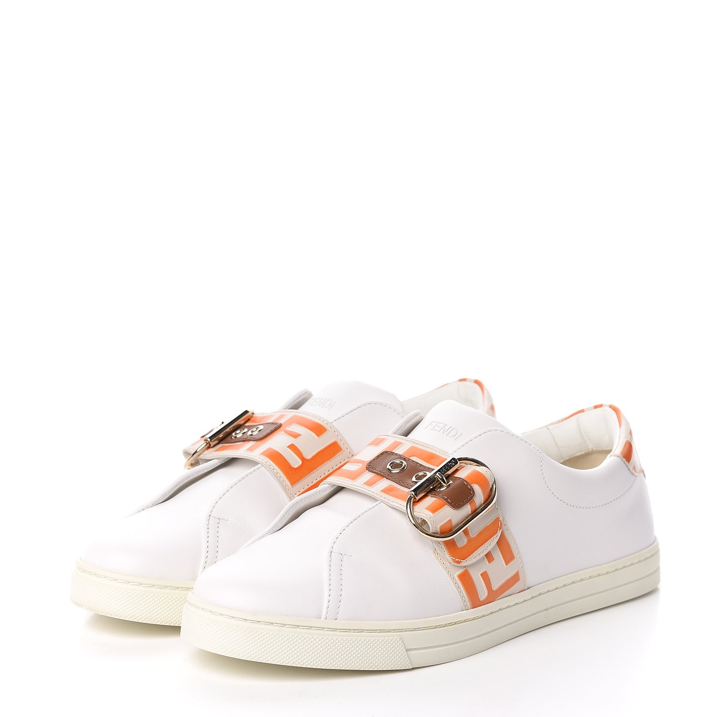 Vitello FF Embossed Womens Slip On Sneakers 40 Ultra White Camelia Aranciata