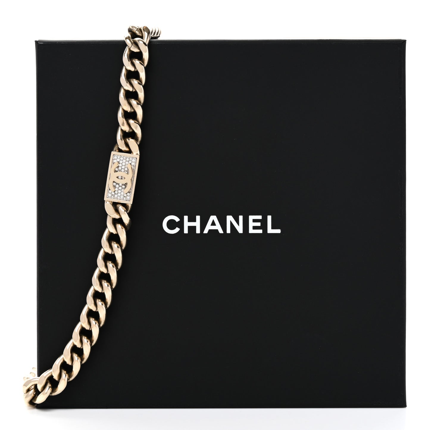 Crystal Chain Link CC Choker Necklace Gold