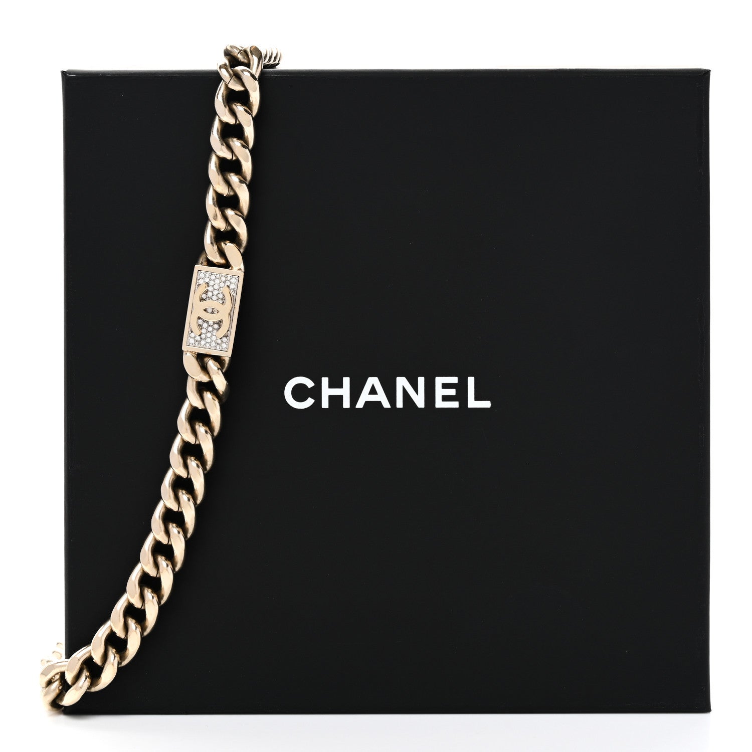Chanel Crystal Chain Link CC Choker Necklace Gold 6 of 6