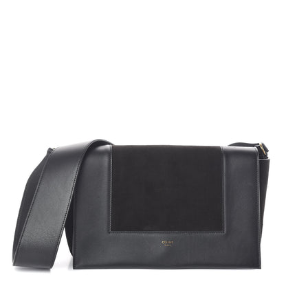 Celine Suede Calfskin Medium Frame Shoulder Bag Black 1 of 9