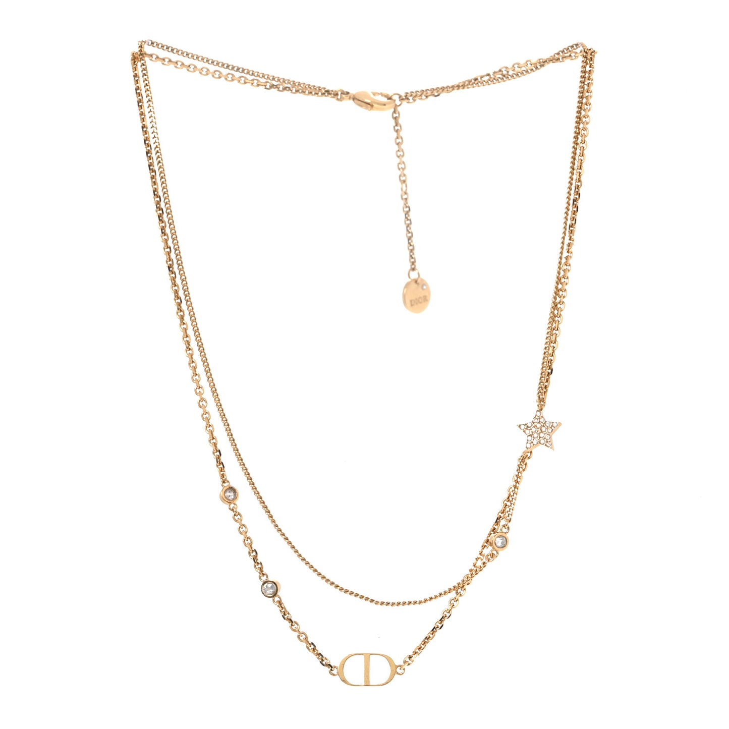 Metal Crystal Petit CD Double Necklace Gold