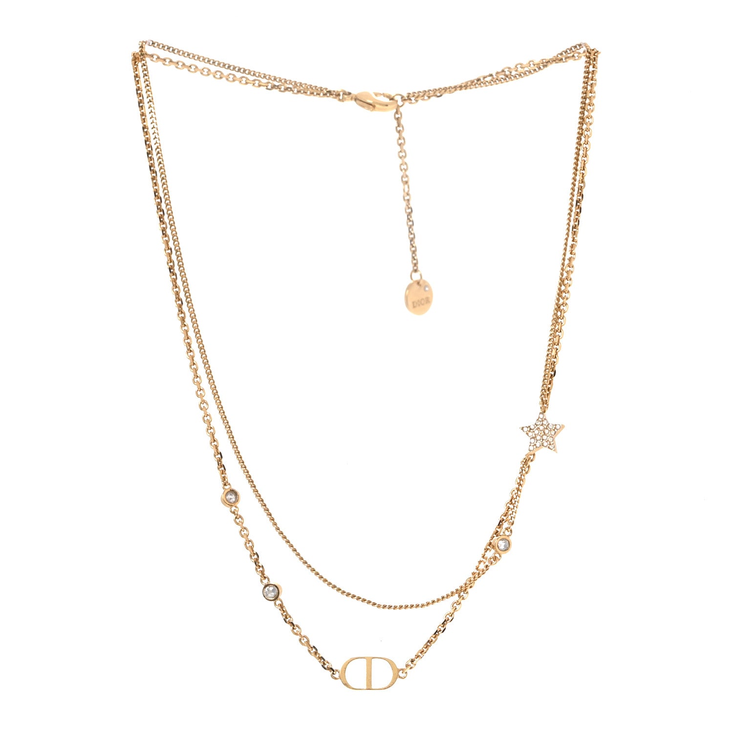 Christian Dior Metal Crystal Petit CD Double Necklace Gold 3 of 5
