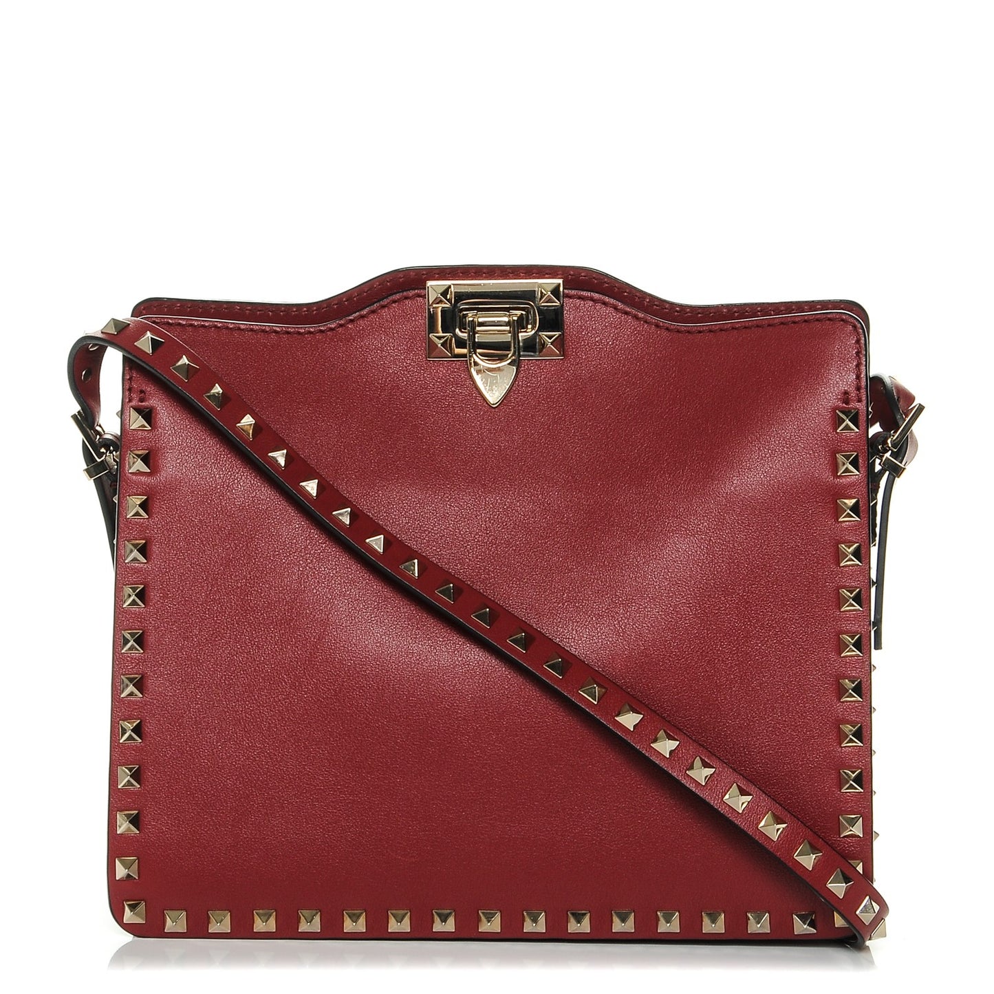 Vitello Rockstud Flip-Lock Shoulder Bag Red