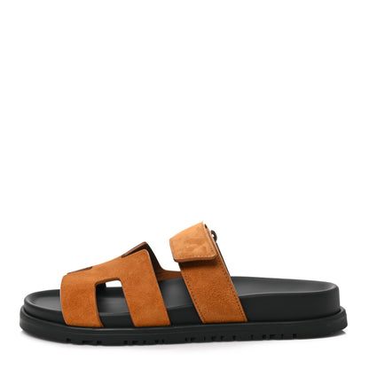 Hermes Suede Goatskin Womens Chypre Sandals 35 Naturel 1 of 8