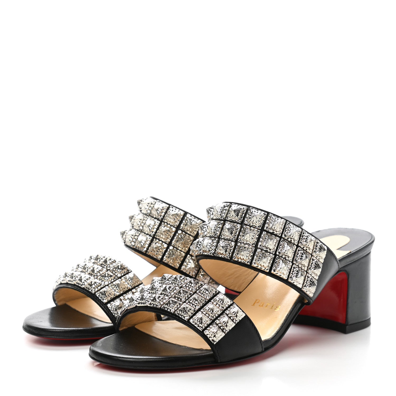 Christian Louboutin Calfskin Studded Tina Goes Mad 55 Slide Sandals 36 Black 3 of 8