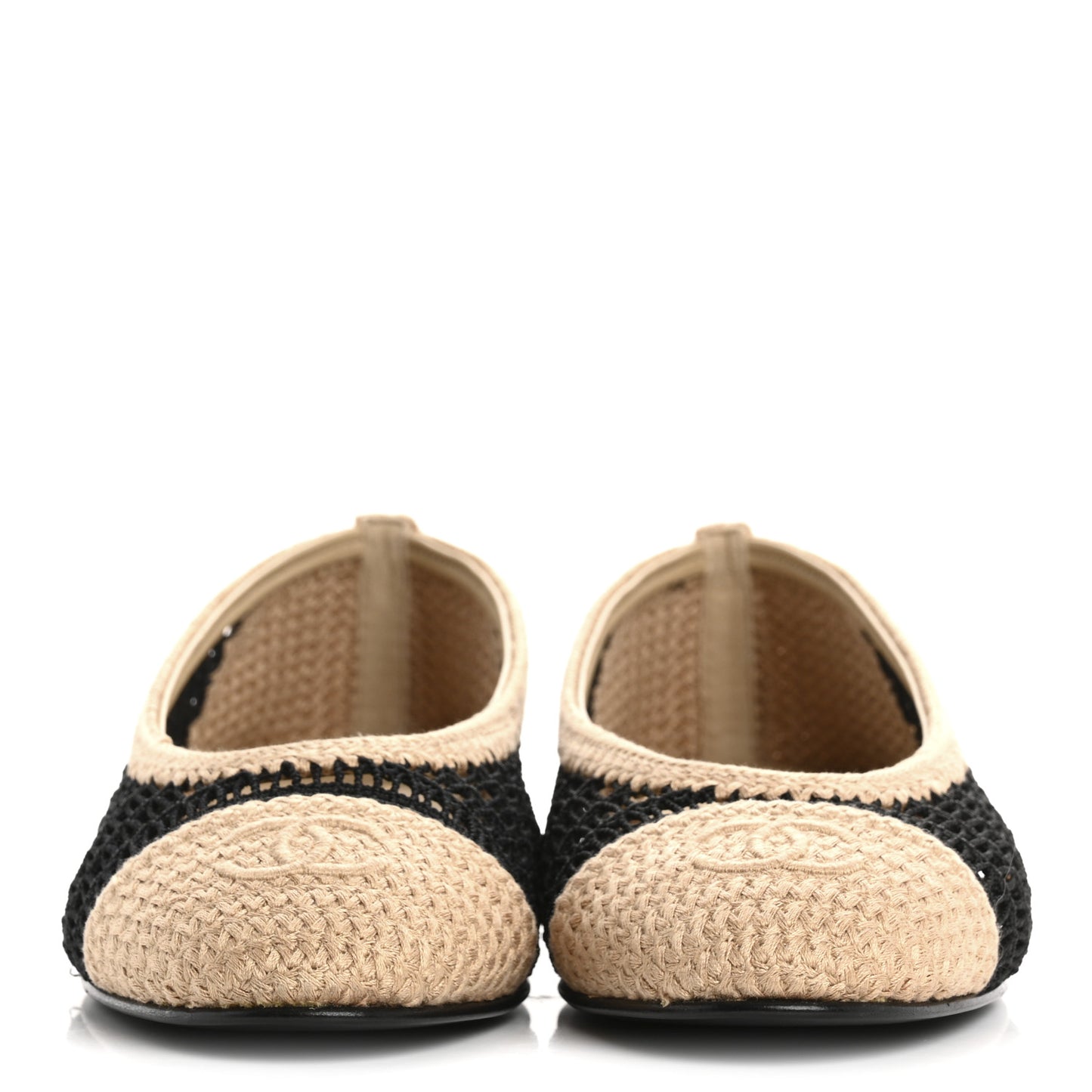 Raffia Cap Toe Ballerina Flats 38.5 Black Beige