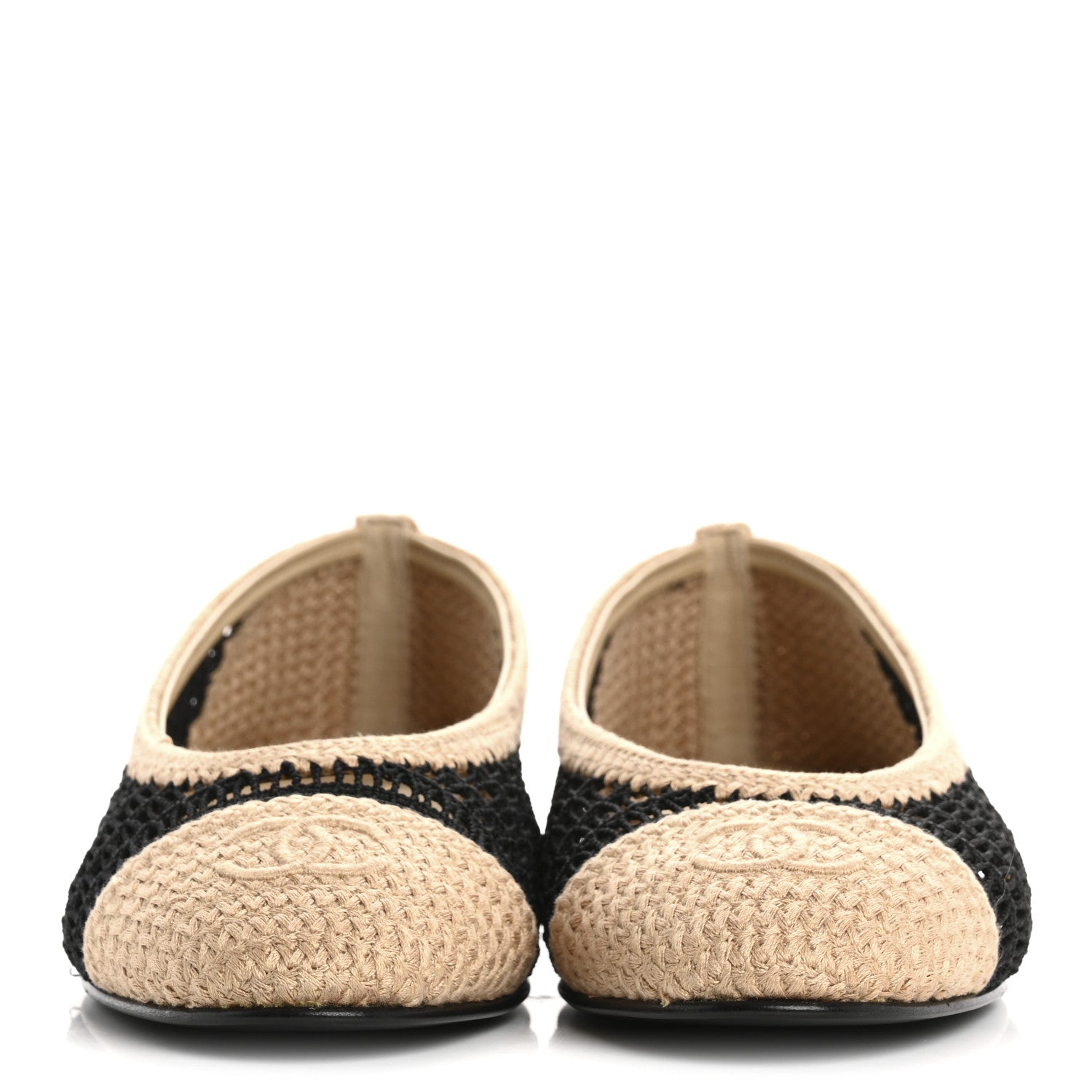 Chanel Raffia Cap Toe Ballerina Flats 38.5 Black Beige 3 of 9