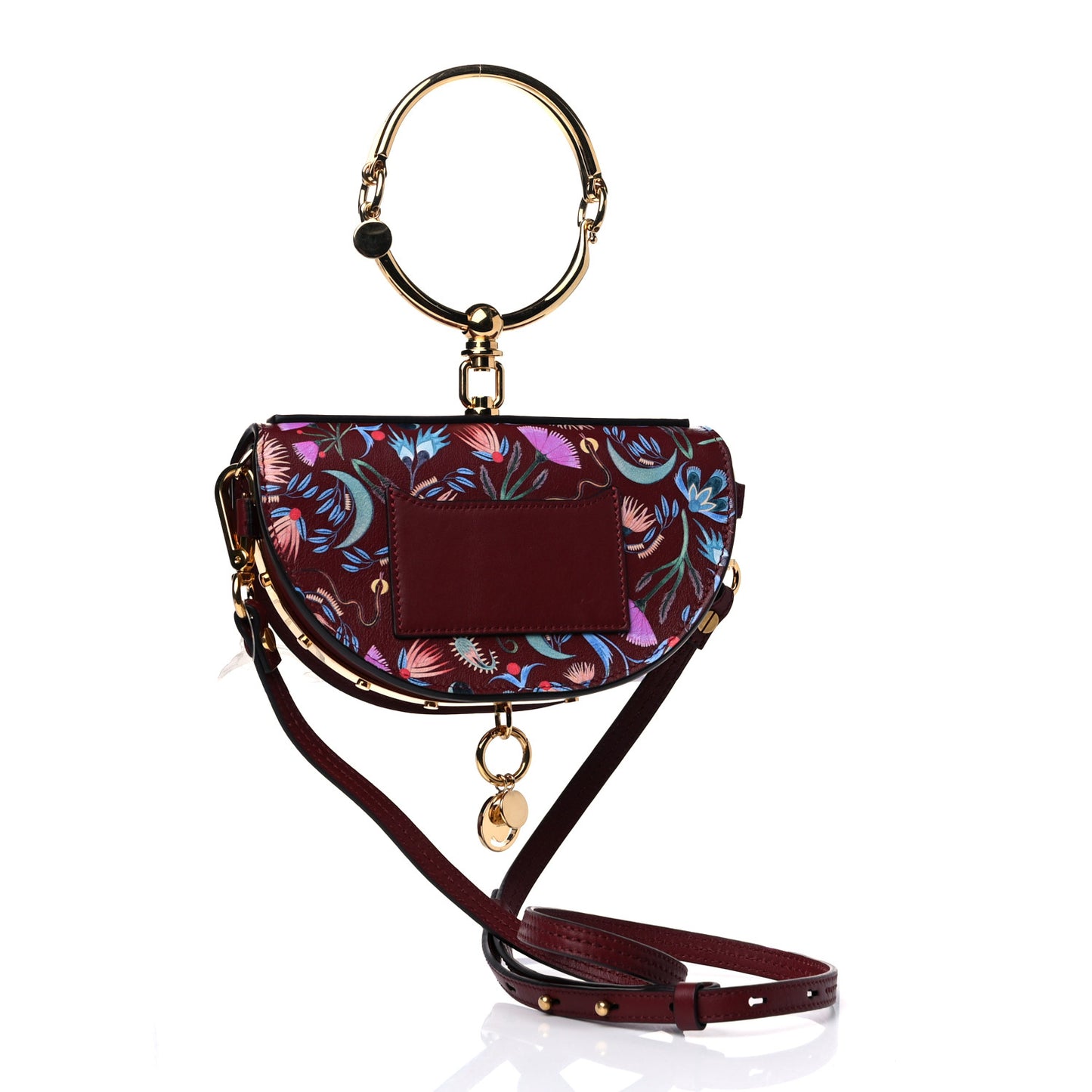 Calfskin Floral Print Small Nile Bracelet Minaudiere Bag Plum Purple