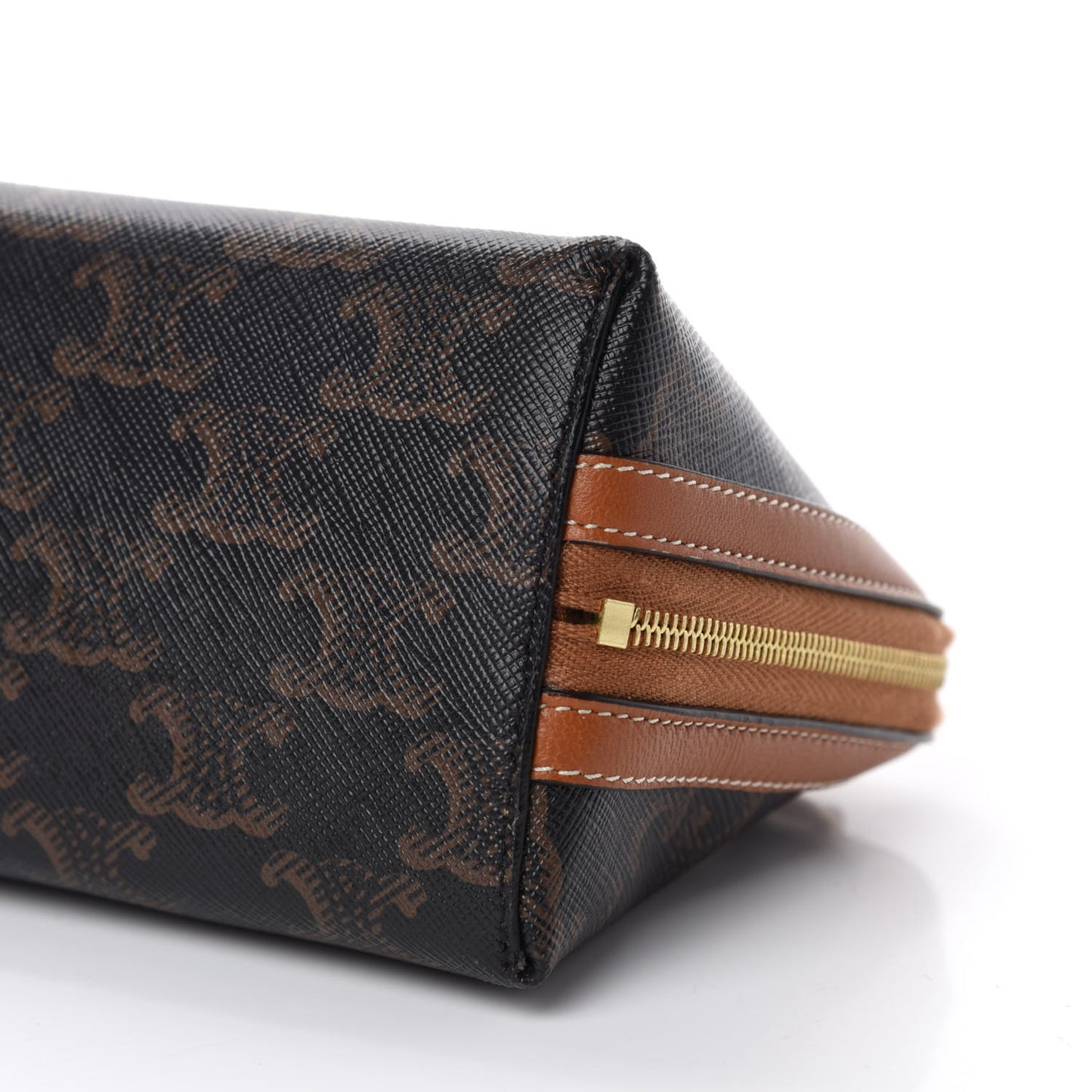 Triomphe Canvas Calfskin Mini Clutch on Chain Tan