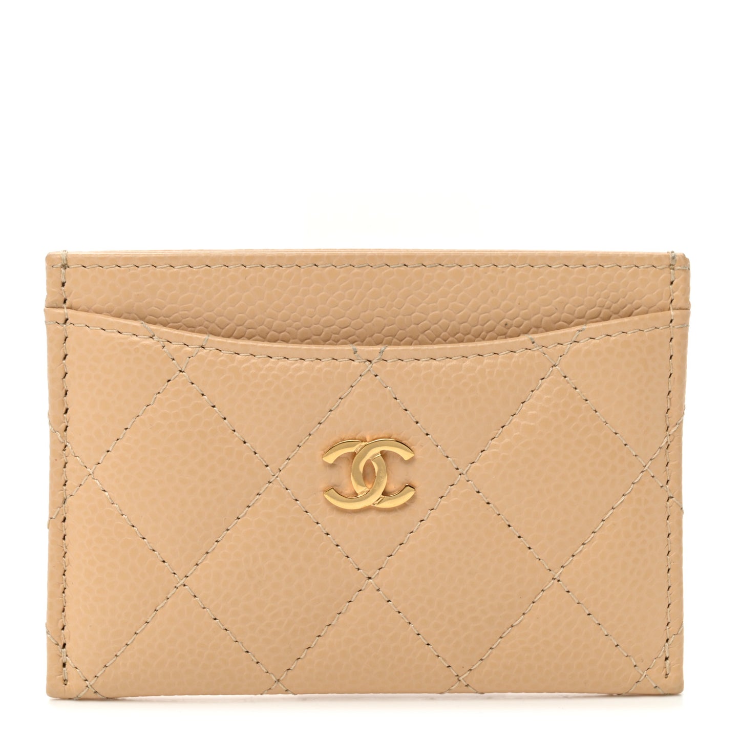 Caviar Quilted Card Holder Beige