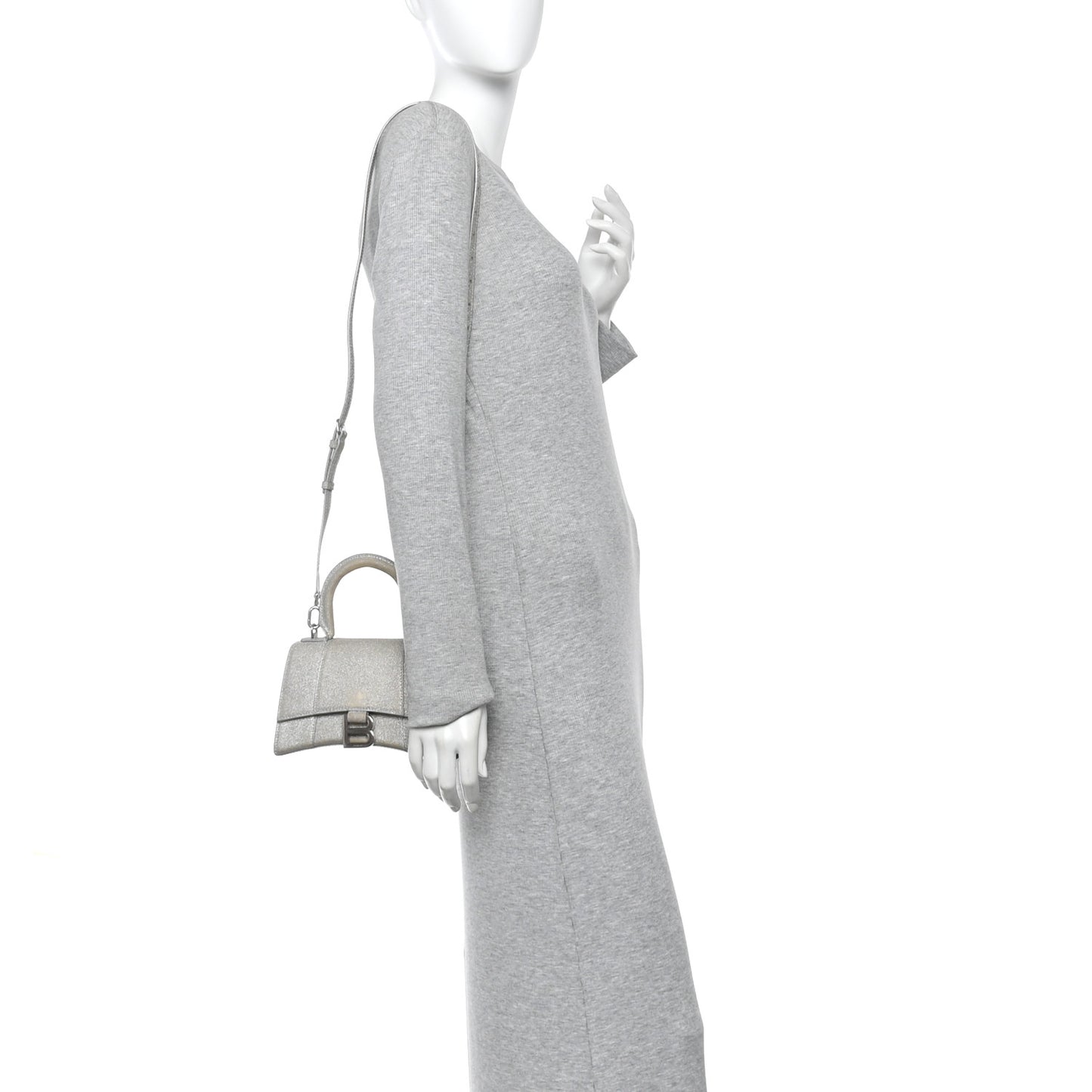 Glitter Fabric Hourglass Top Handle Bag XS Grey