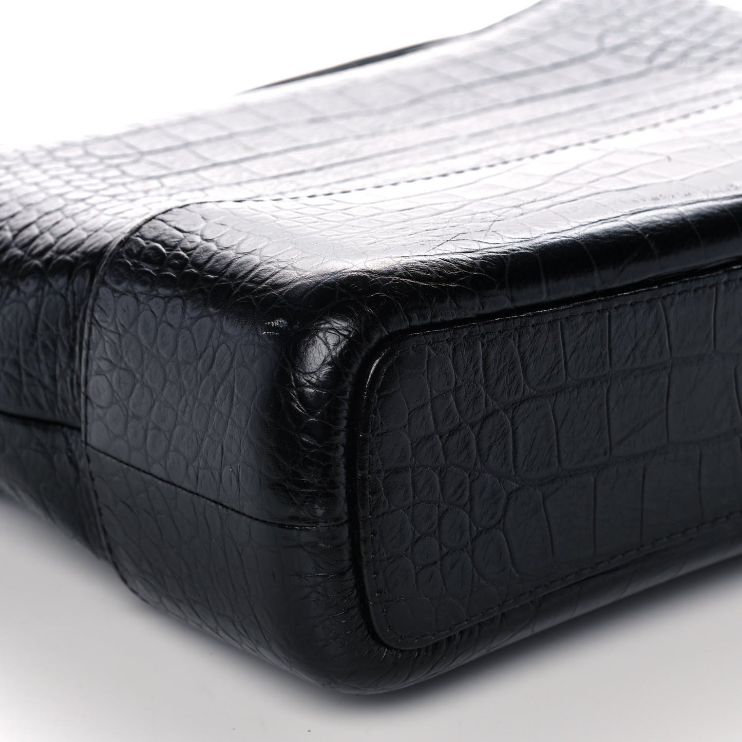 Crocodile Embossed Calfskin Medium Gabrielle Cocodile Hobo Black