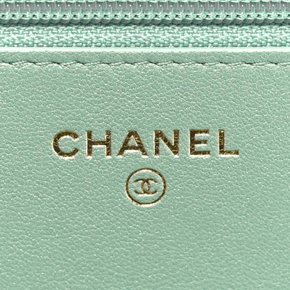 Chanel Shiny Lambskin Quilted Chanel 19 Wallet On Chain WOC Light Green 6 of 12