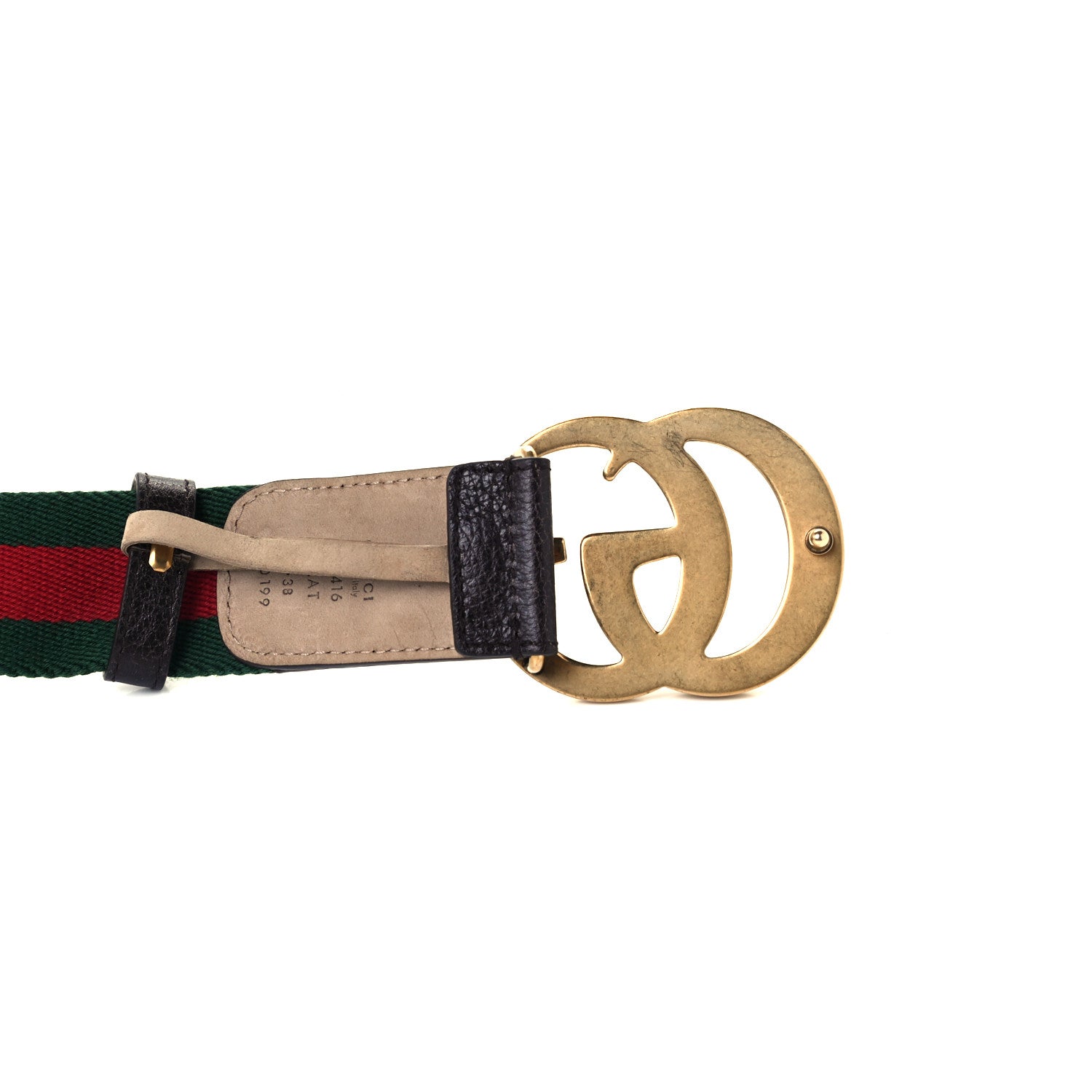 Gucci Nylon Textured Calfskin Double G Web 40mm Belt 95 38 Green Red Dark Cocoa 4 of 5