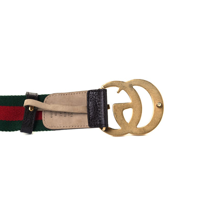 Gucci Nylon Textured Calfskin Double G Web 40mm Belt 95 38 Green Red Dark Cocoa 4 of 5