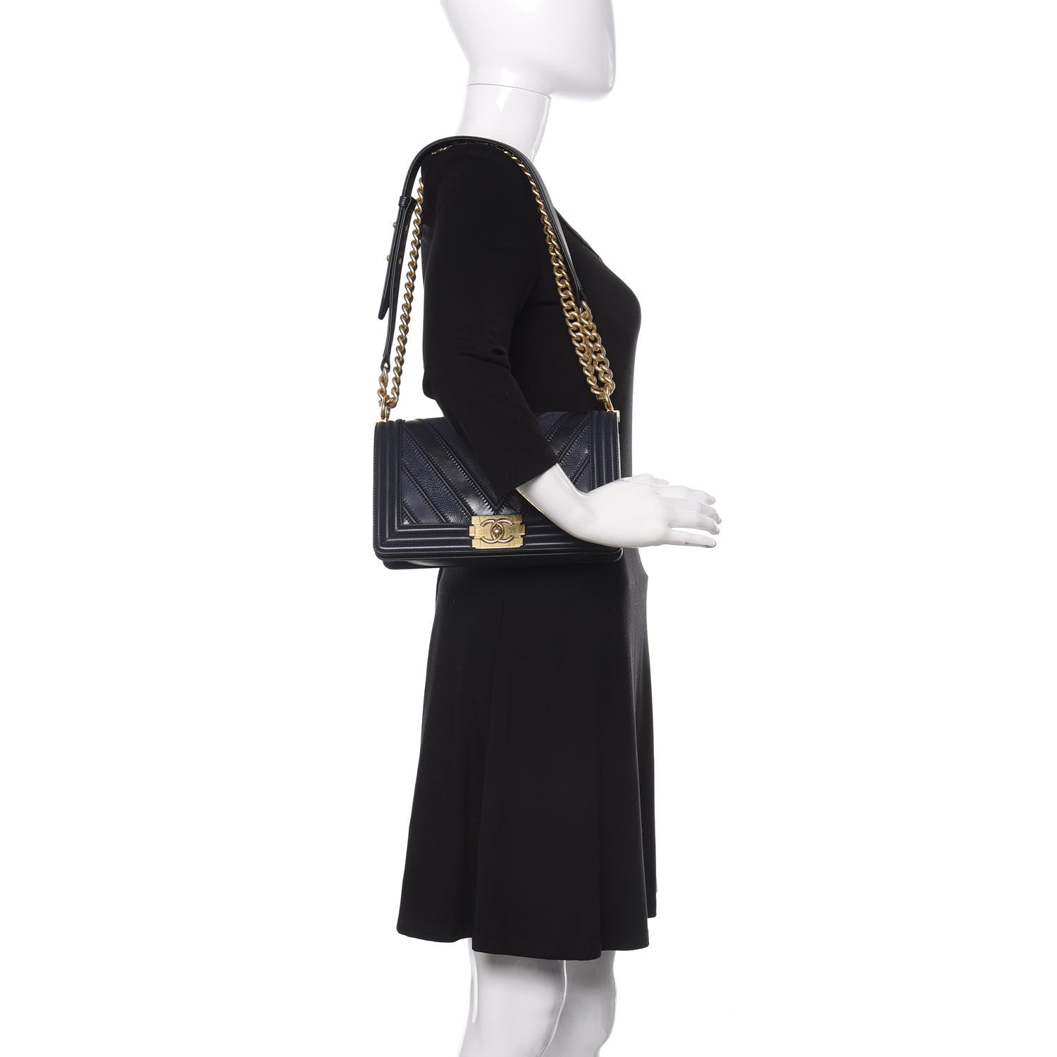 Chanel Caviar Suede Calfskin Chevron Medium Boy Flap Navy 3 of 14