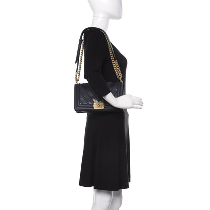 Chanel Caviar Suede Calfskin Chevron Medium Boy Flap Navy 3 of 14