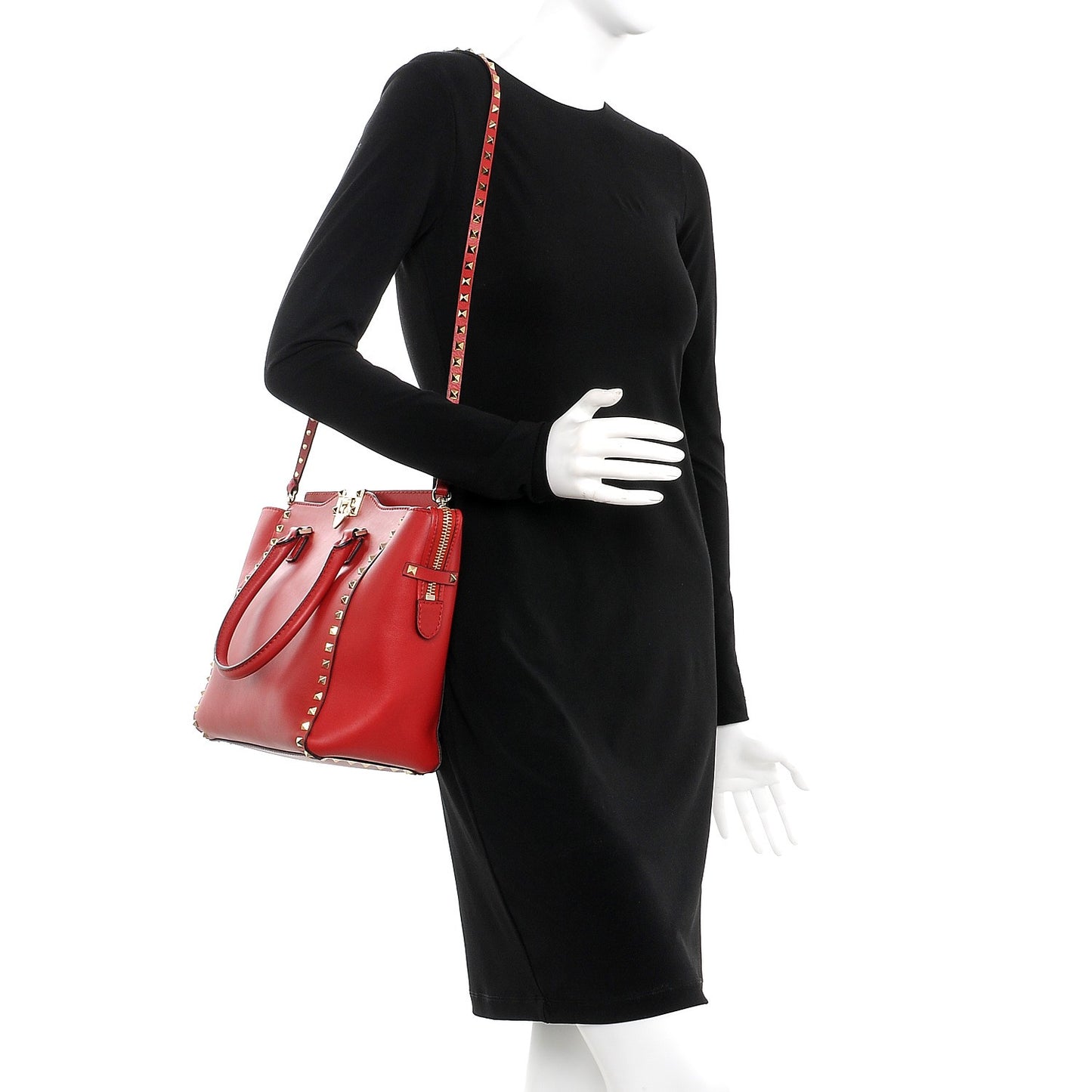 Vitello Rockstud Double Handle Tote Rosso Valentino