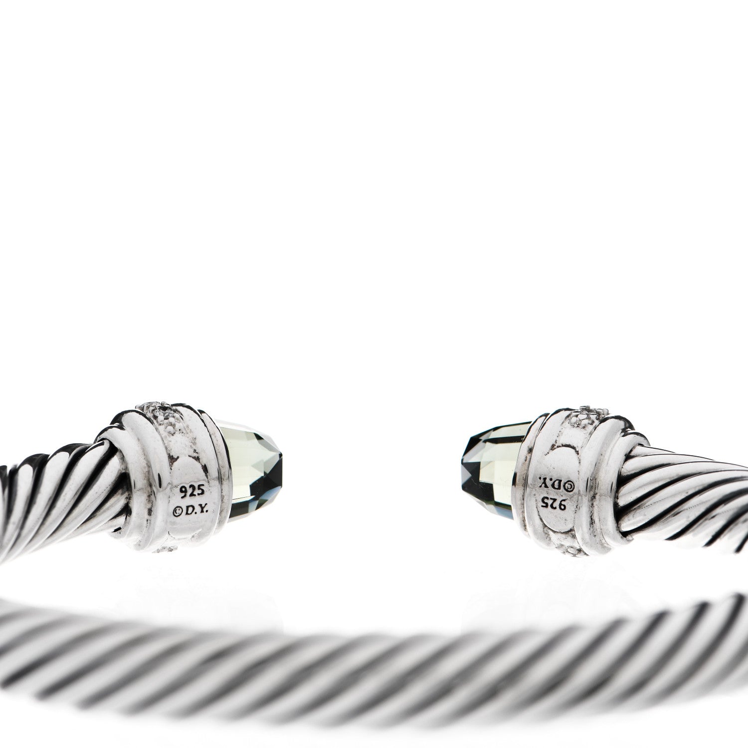 David Yurman Sterling Silver Diamond Prasiolite 7mm Cable Classics Bracelet 3 of 3
