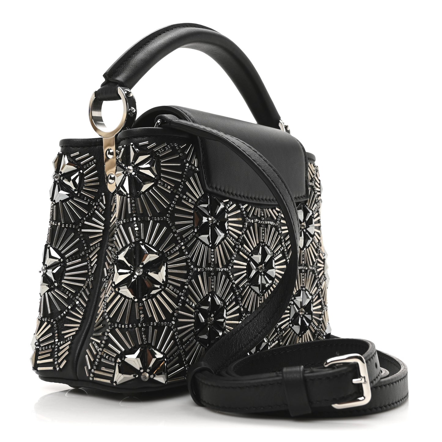 Calfskin Galaxi Sequin Mini Capucines Black