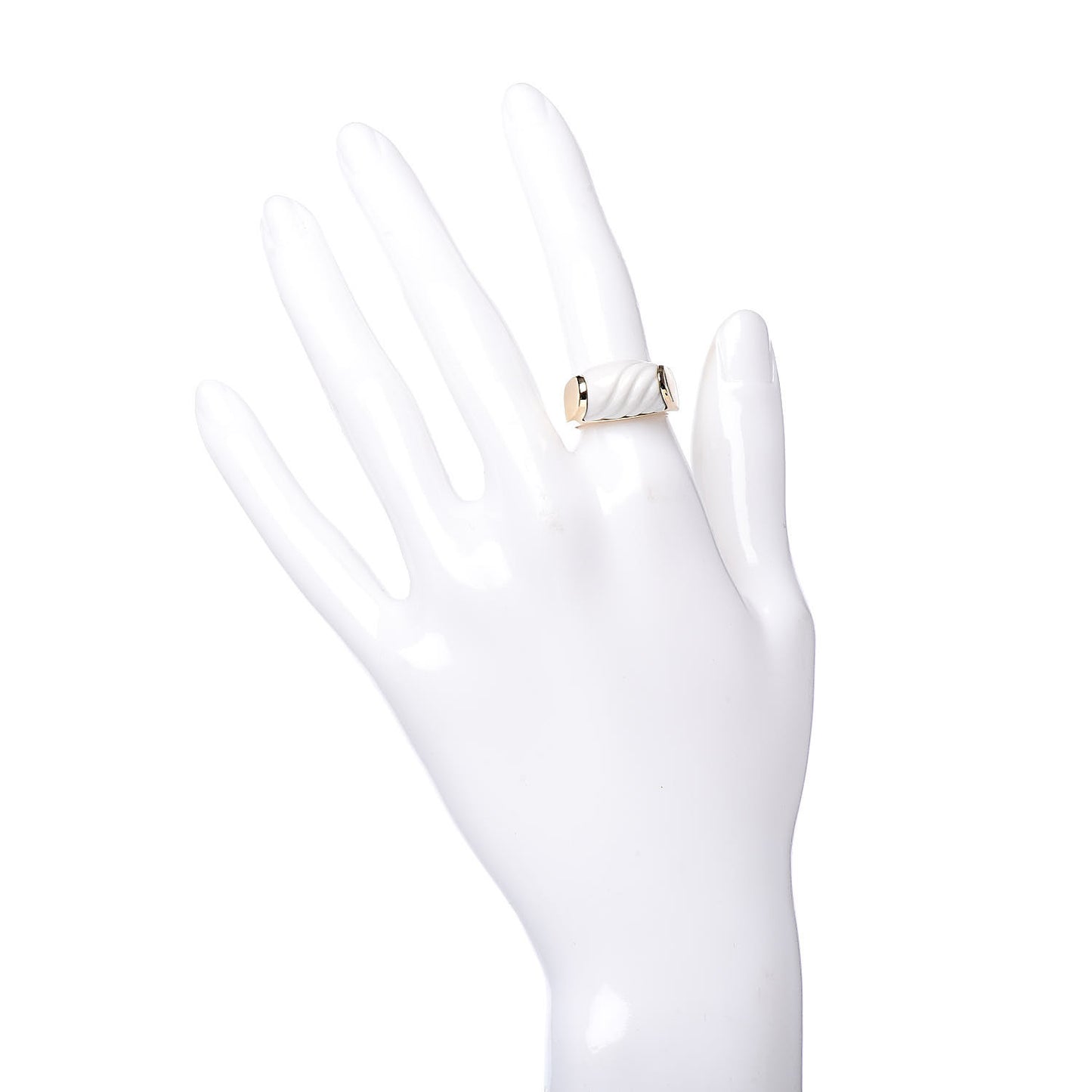 18K Yellow Gold White Ceramic Tronchetto Ring 52 6
