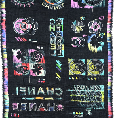 Chanel Cashmere CC Logo Shawl Black Multicolor 2 of 4
