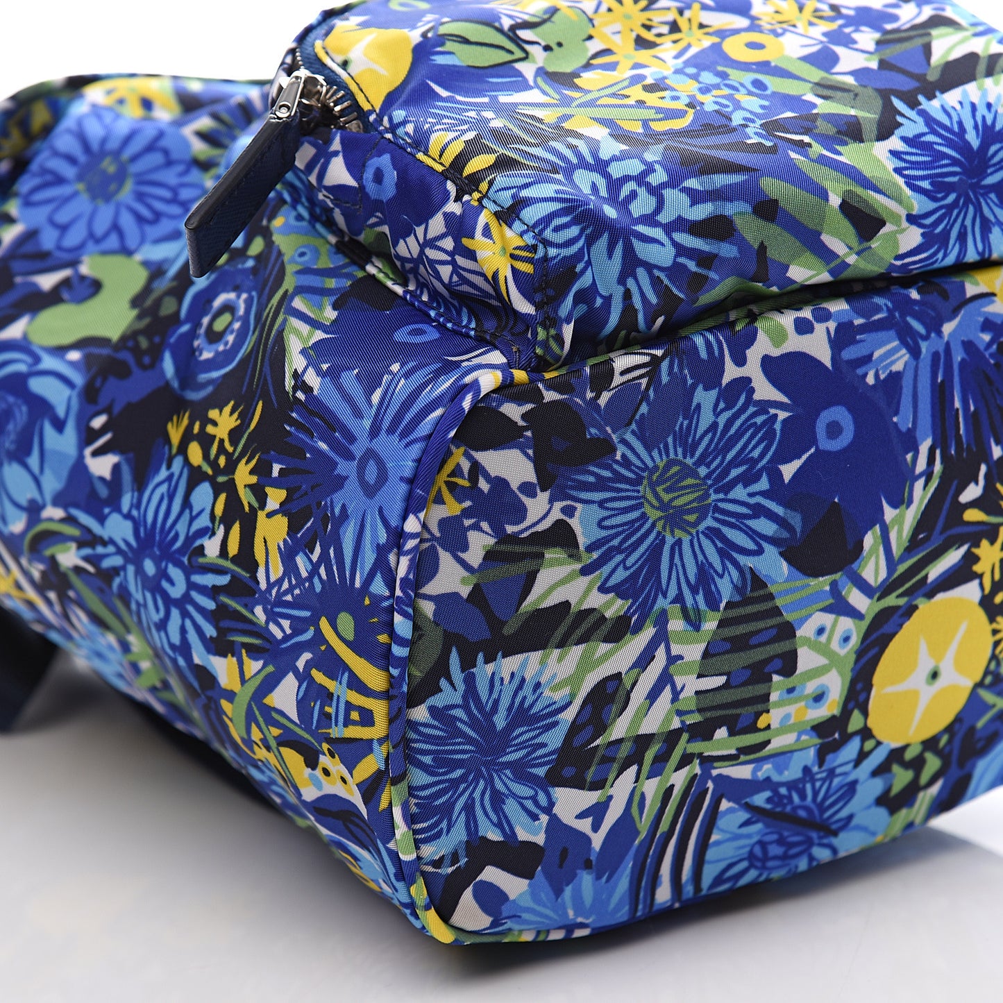 Nylon Saffiano Floral Print Single Buckle Backpack Bluette Dis Primule