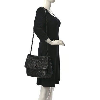 Saint Laurent Crinkled Calfskin Matelasse Monogram Medium Niki Chain Satchel Black 2 of 11