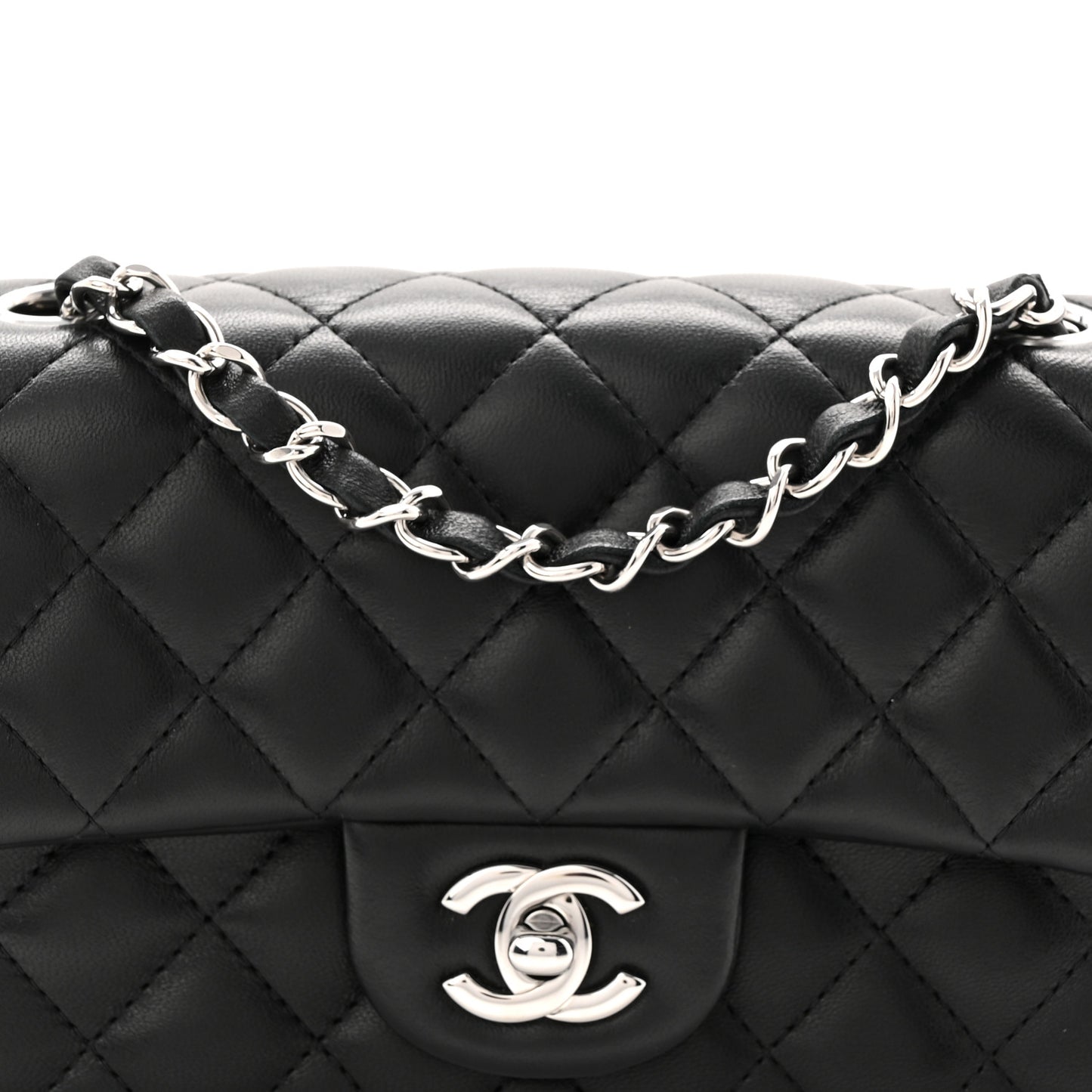 Lambskin Quilted Mini Rectangular Flap Black