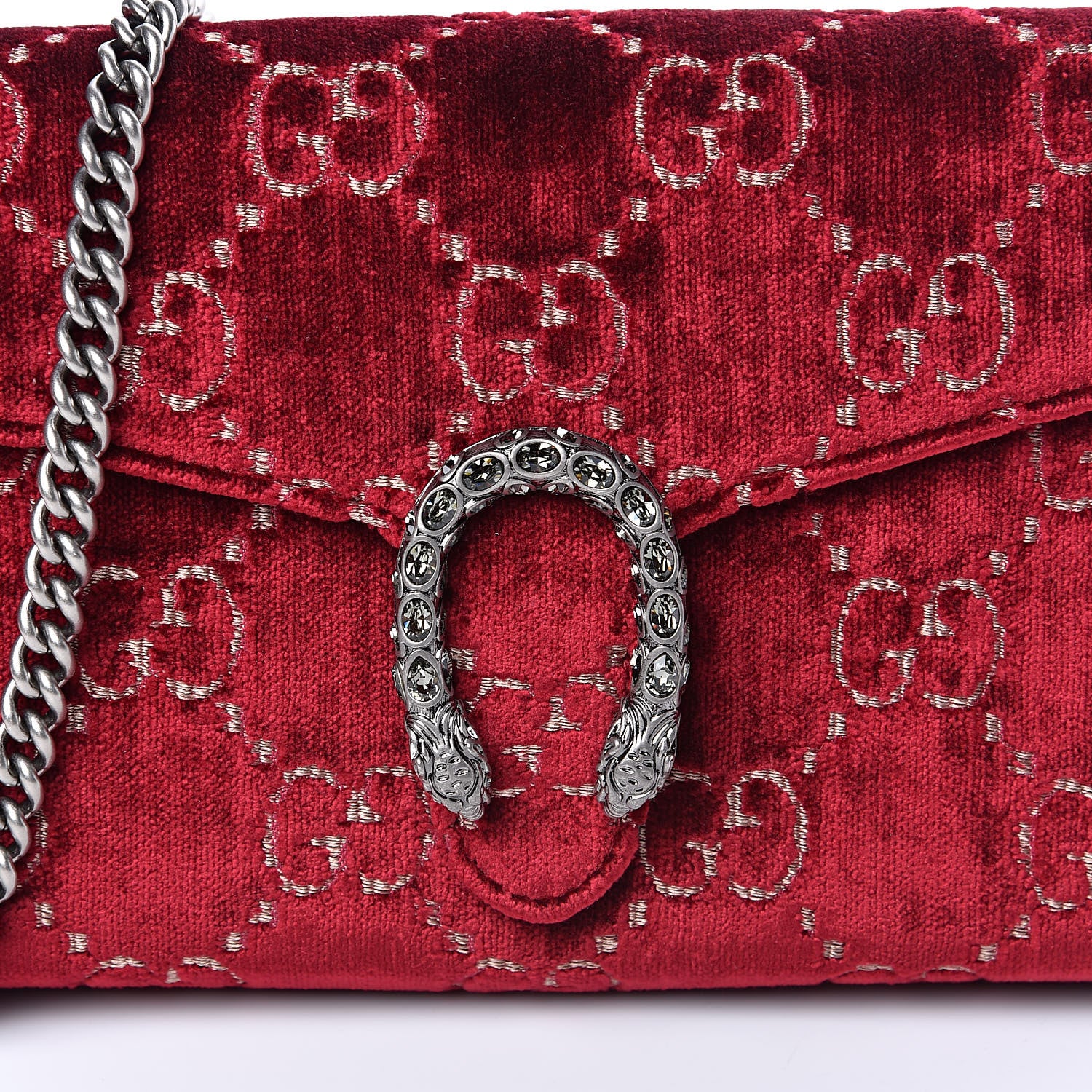 Gucci Velvet GG Monogram Mini Dionysus Chain Wallet Red Cipria 10 of 10