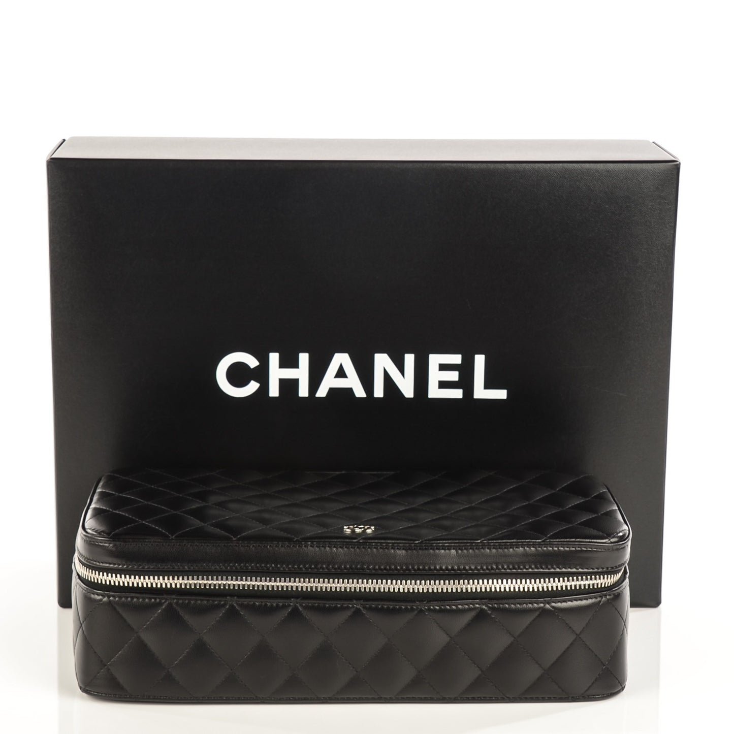 Lambskin Quilted Large Jewelry Case Black