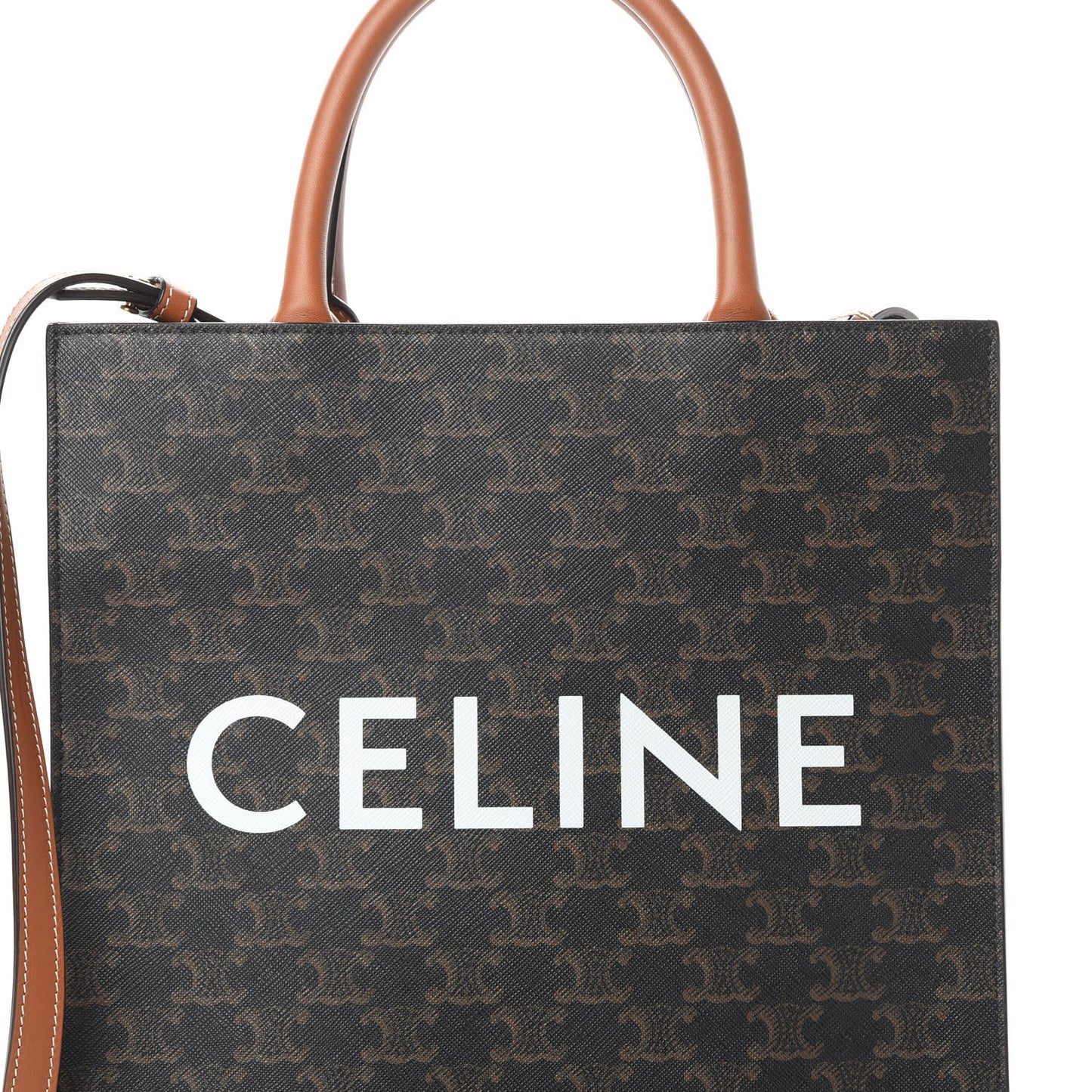 Triomphe Canvas Calfskin Small Vertical Cabas Tan